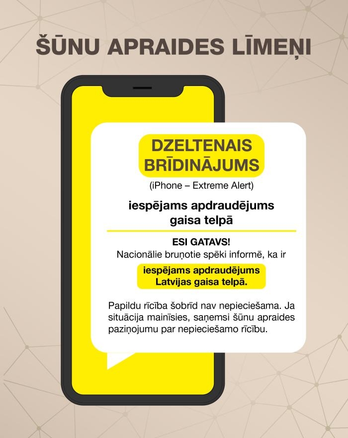 Šūnu apraides paziņojums - Dzeltenais brīdinājums