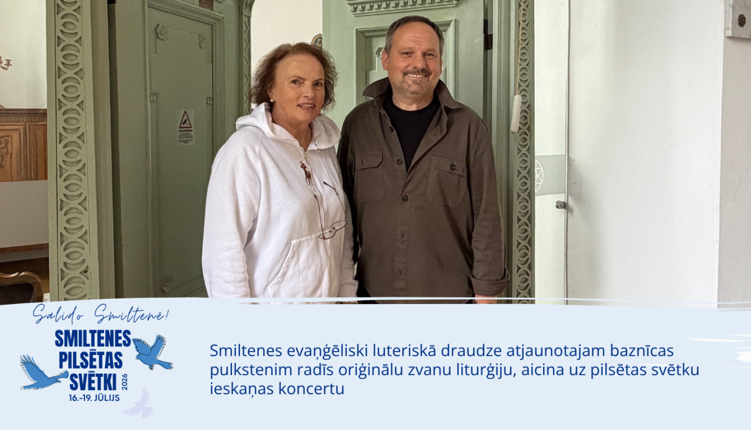 Draudzes valdes priekšniece Gita Mūrniece un komponists Raimonds Tiguls