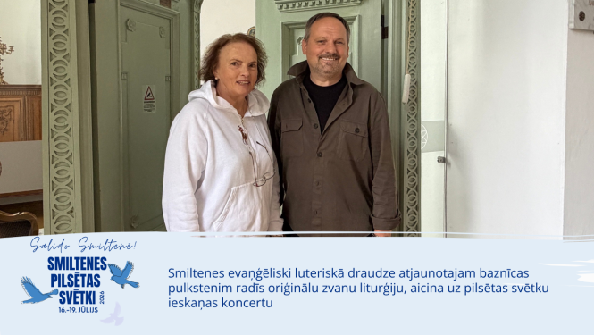 Draudzes valdes priekšniece Gita Mūrniece un komponists Raimonds Tiguls