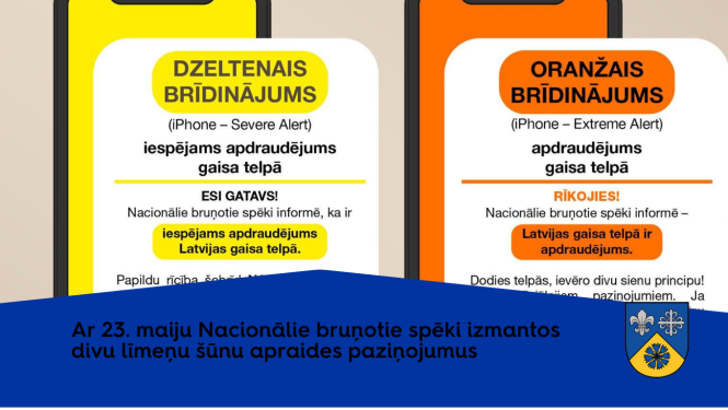 Gaisa apdraudējuma gadījumos turpmāk izmantos divu līmeņu šūnu apraides paziņojumus