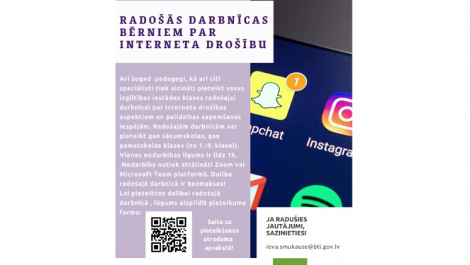 Aicina pieteikt bērnu radošajām darbnīcām par interneta drošību