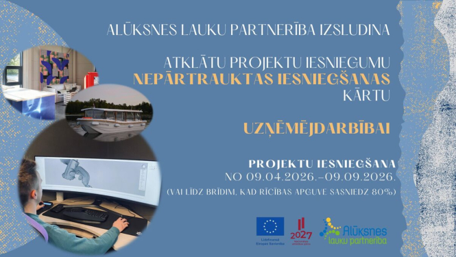 foto ar afišu – uzņēmējdarbības projektu iesniegšanu 
