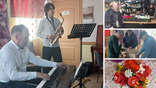 Foto kolāža ar notikumiem – koncerts, ziedu sarūpēšana, būrīšu gatavošana, sveču izstāde