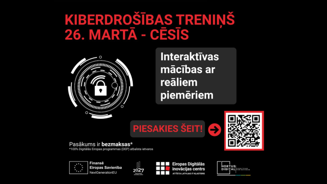 Vizuālis par kiberdrošības pasākumu Cēsīs 26. martā