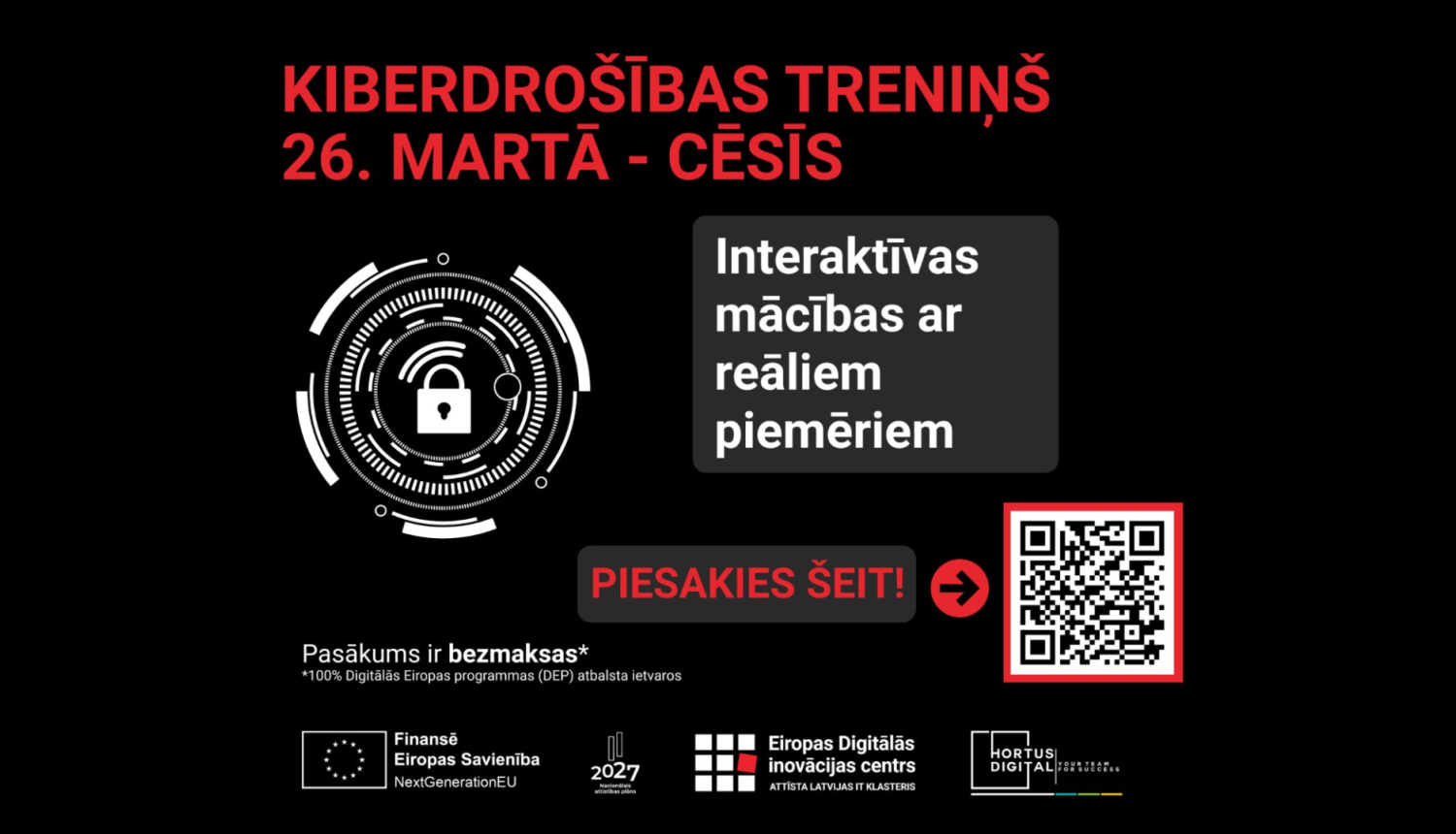 Vizuālis par kiberdrošības pasākumu Cēsīs 26. martā