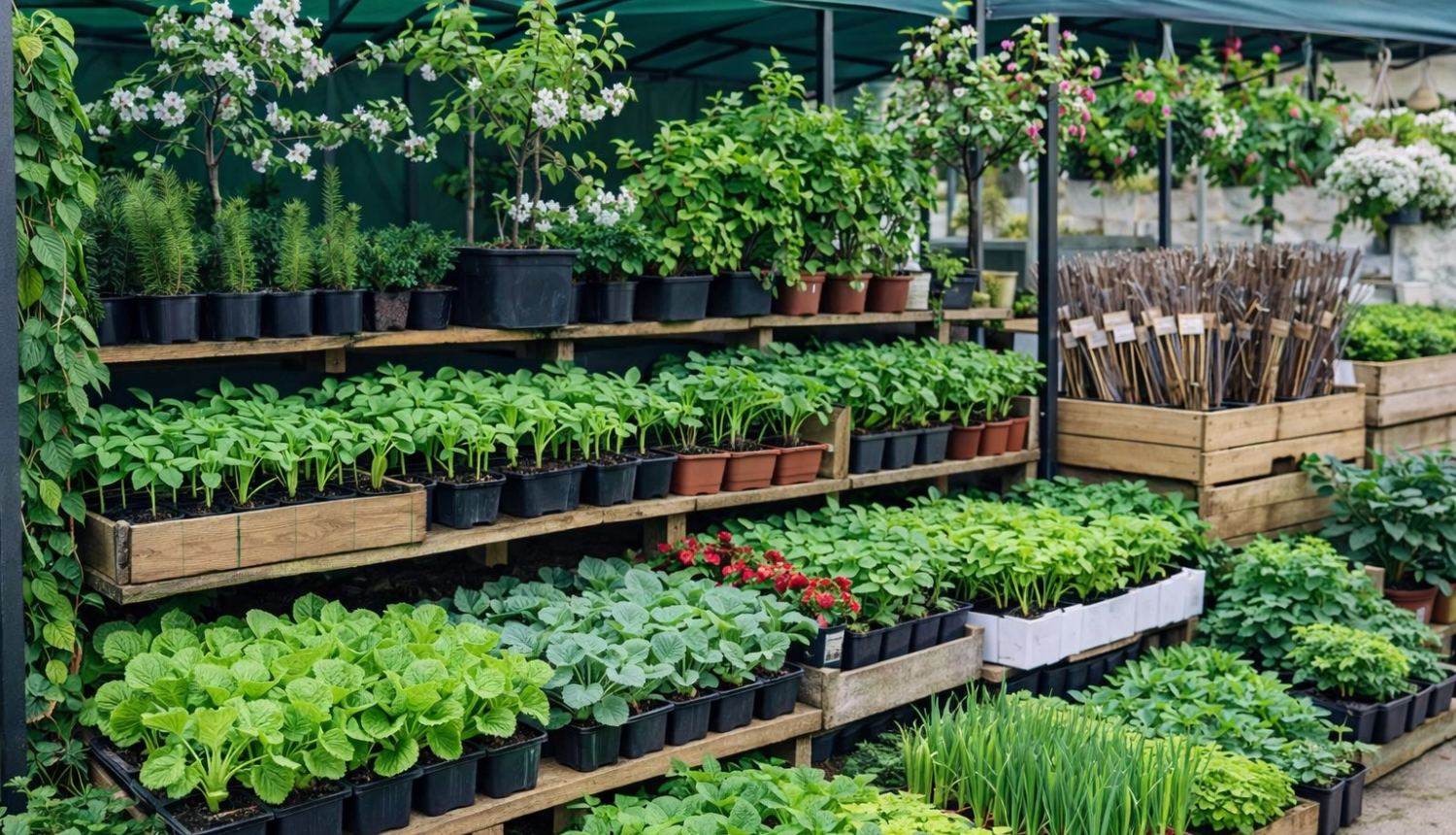 foto ar stādu kastītēm plauktos