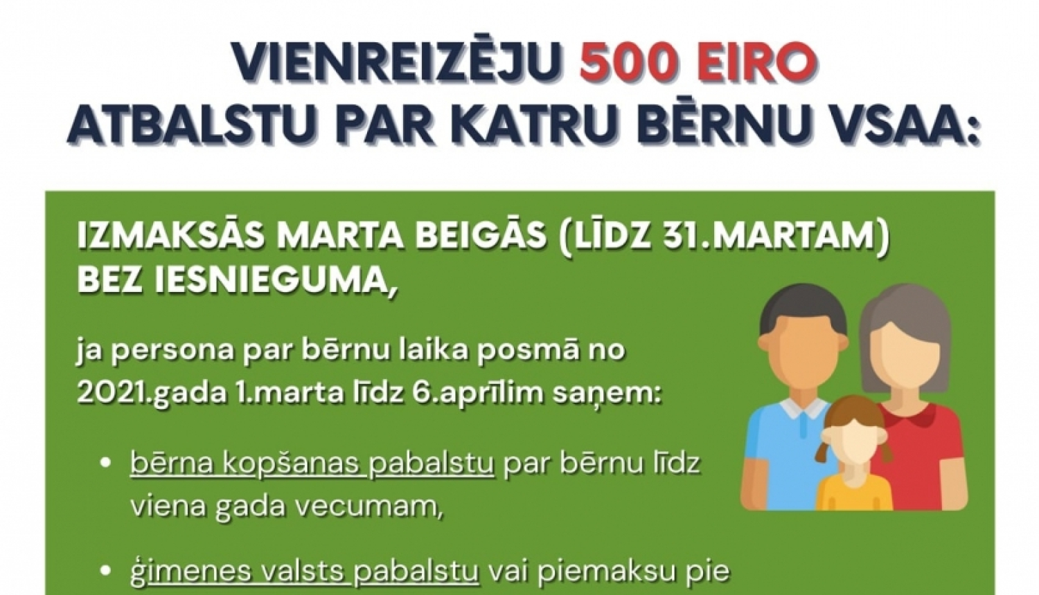Lielākā daļa ģimeņu 500 eiro atbalstu par katru bērnu saņems jau šonedēļ