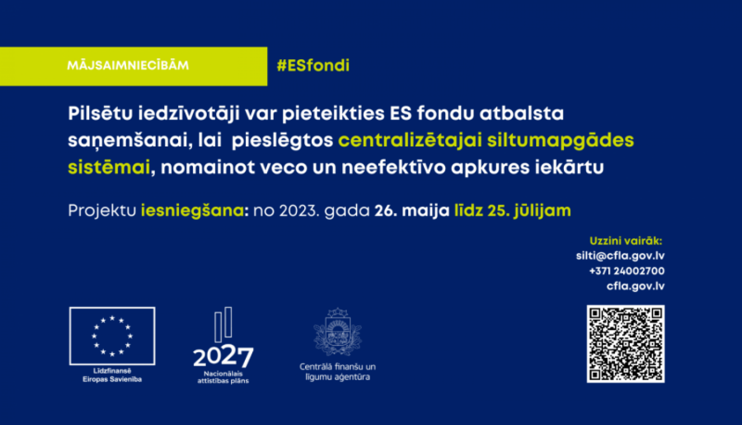 CFLA sāk pieņemt iesniegumus par ES fondu atbalstu mājsaimniecību centralizētās siltumapgādes pieslēgumiem